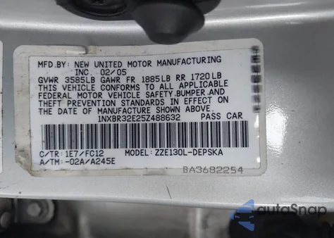 2005 Toyota Corolla S from USA, damaged, VIN 1NXBR32E25Z488632